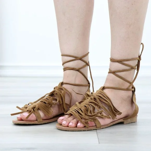 Gray Gladiator Laced-Up Bootie Style Flat Sandals - Picture 11 of 11